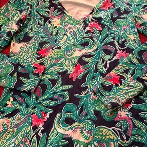 Lilly Pulitzer Green and Pink Leafy Long Sleeve Top